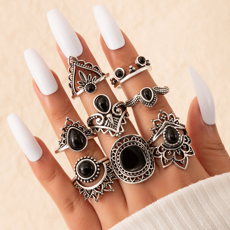 Retro Geometric Alloy Rings 1 Set