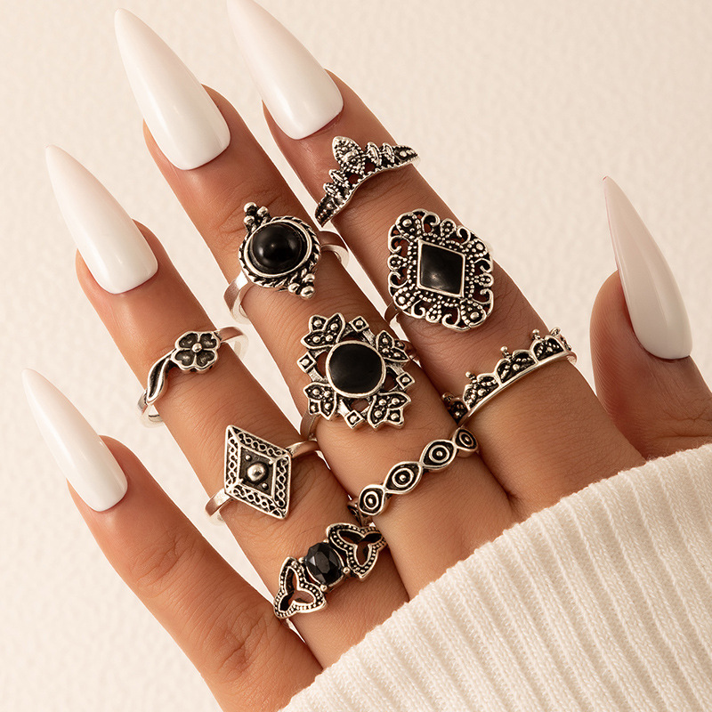 Retro Geometric Alloy Rings 1 Set