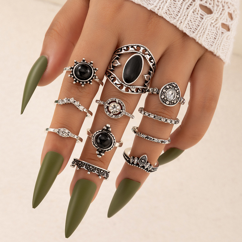 Retro Geometric Alloy Rings 1 Set