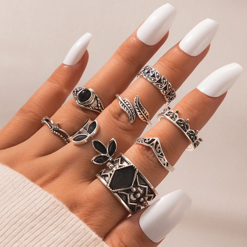 Retro Geometric Alloy Rings 1 Set