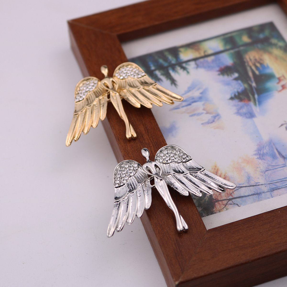 Business Angel Wings Alloy Inlay Rhinestones Menu0027S Rhinestone Brooches