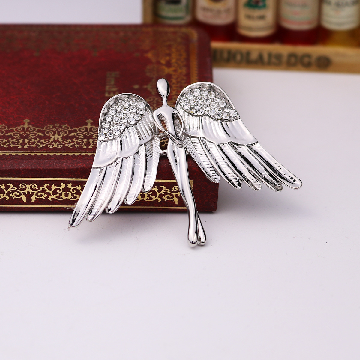 Business Angel Wings Alloy Inlay Rhinestones Menu0027S Rhinestone Brooches