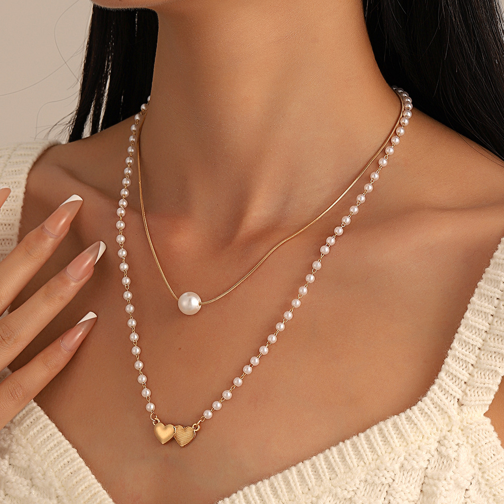 Fashion Heart Shape Alloy Beaded Layered Necklaces