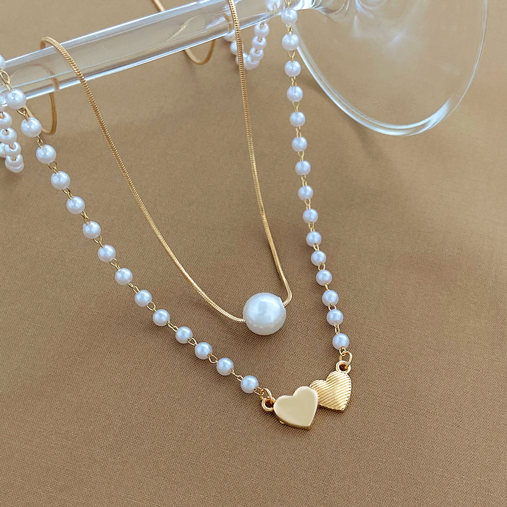 Fashion Heart Shape Alloy Beaded Layered Necklaces