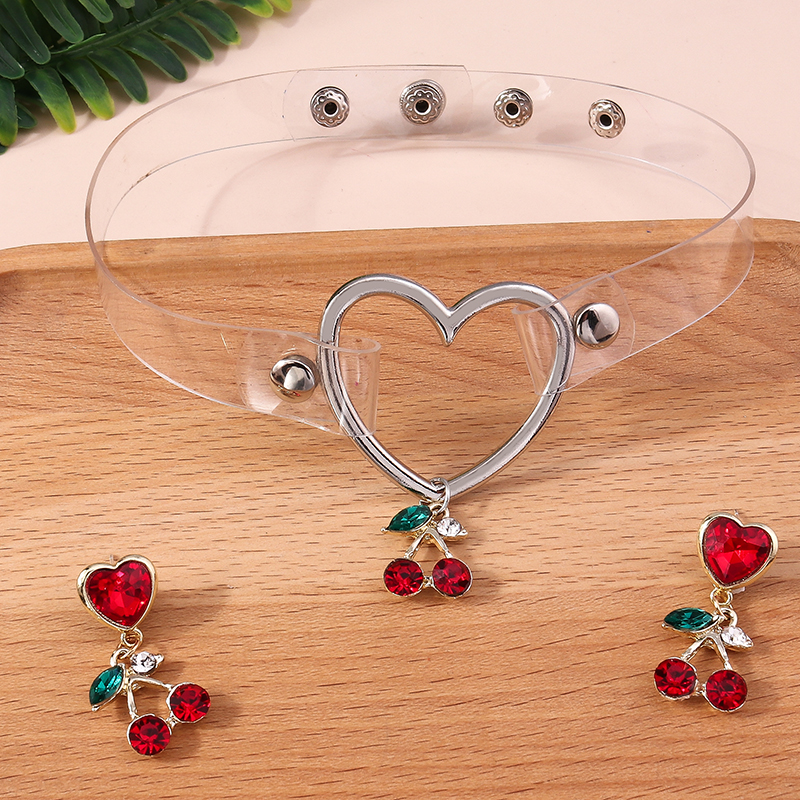 Cute Cherry Alloy Earrings Necklace 3 Pieces