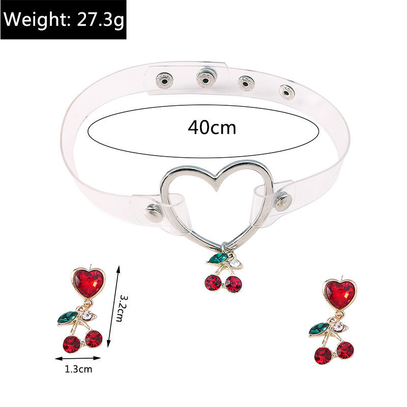 Cute Cherry Alloy Earrings Necklace 3 Pieces