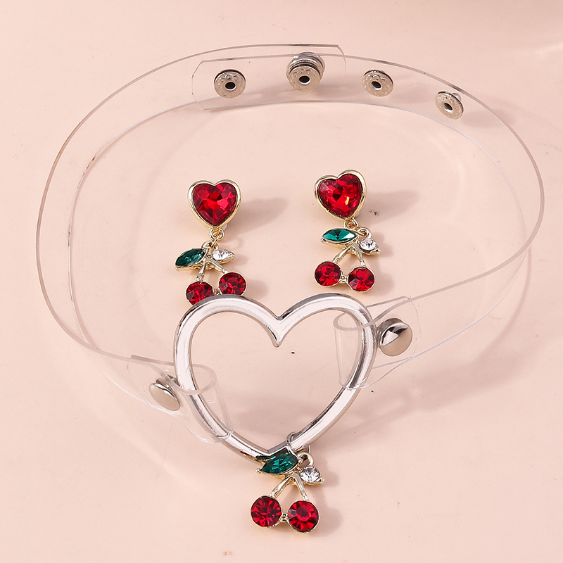 Cute Cherry Alloy Earrings Necklace 3 Pieces