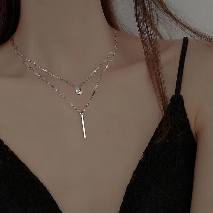 Fashion Round Rectangle Alloy Inlay Rhinestone Layered Necklaces 1 Piece