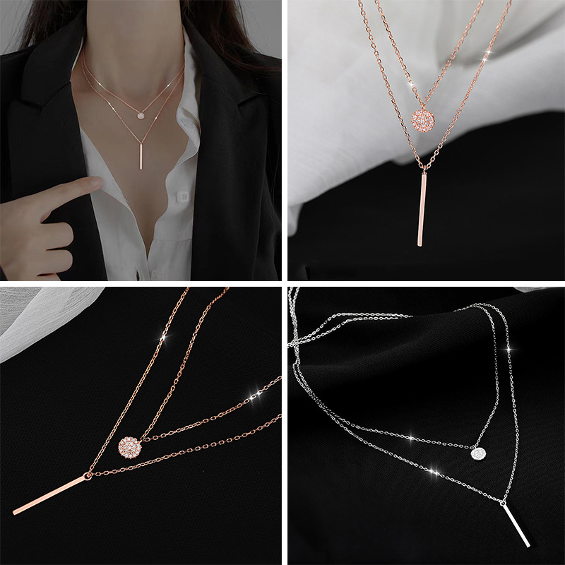 Fashion Round Rectangle Alloy Inlay Rhinestone Layered Necklaces 1 Piece