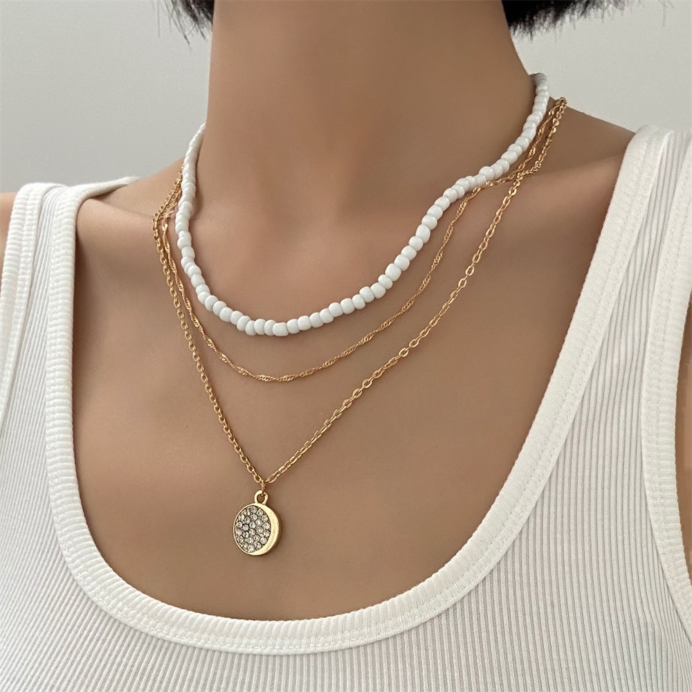 Fashion Moon Alloy Beaded Rhinestone Necklace