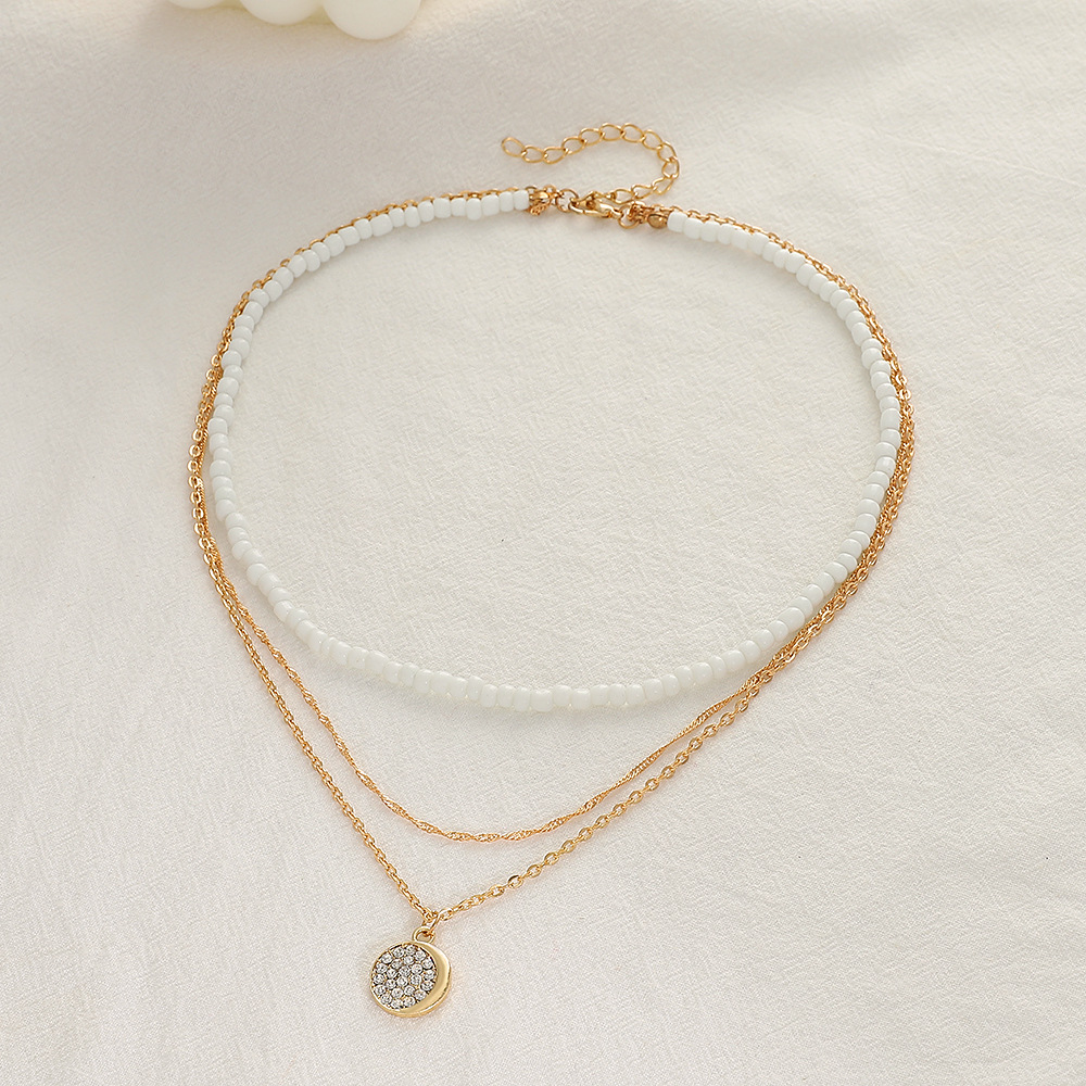 Fashion Moon Alloy Beaded Rhinestone Necklace