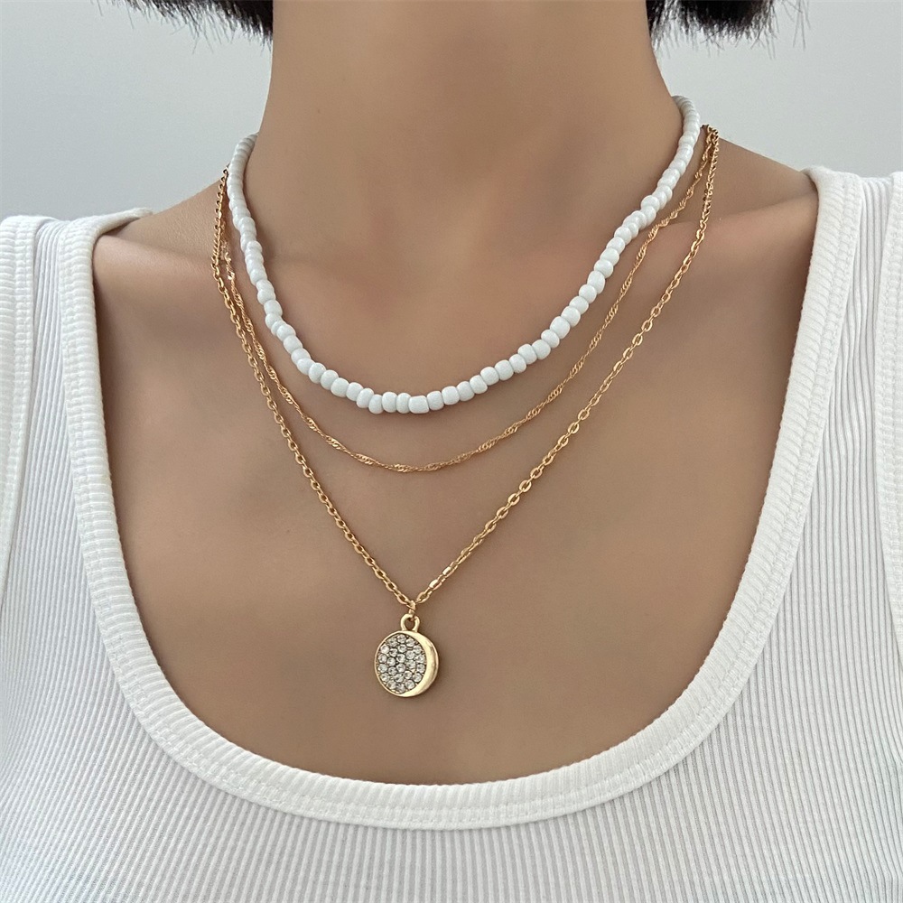 Fashion Moon Alloy Beaded Rhinestone Necklace