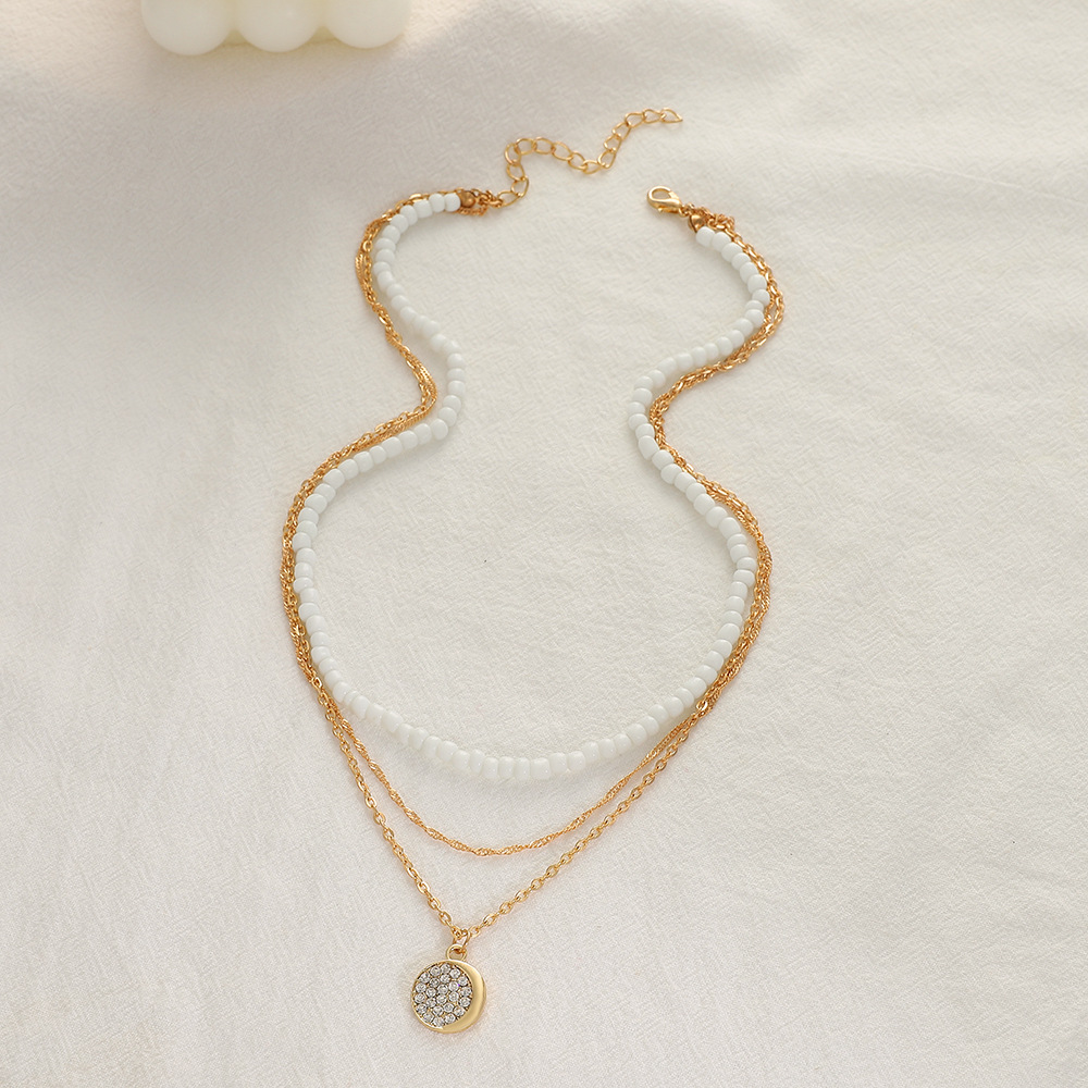 Fashion Moon Alloy Beaded Rhinestone Necklace