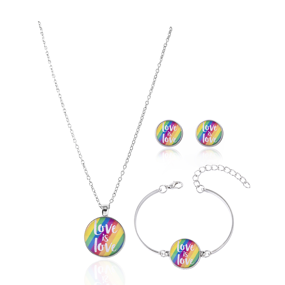 Fashion Rainbow Alloy Plating Glass Bracelets Earrings Necklace 1 Set