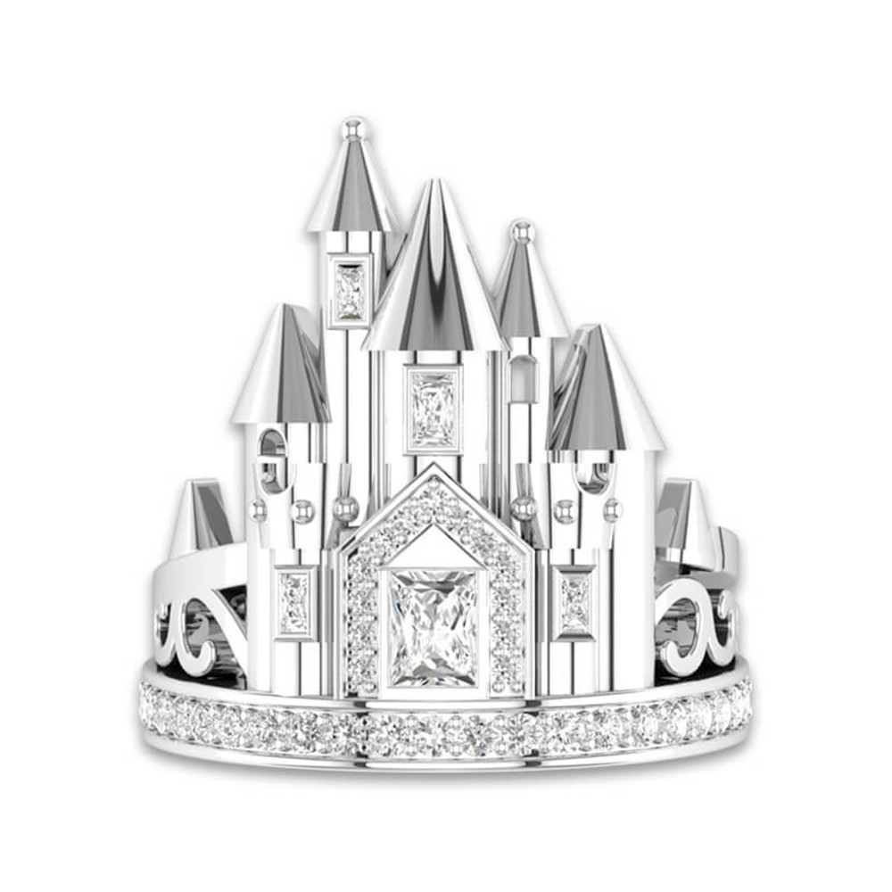 Streetwear Castle Alloy Inlay Zircon Rings 1 Piece