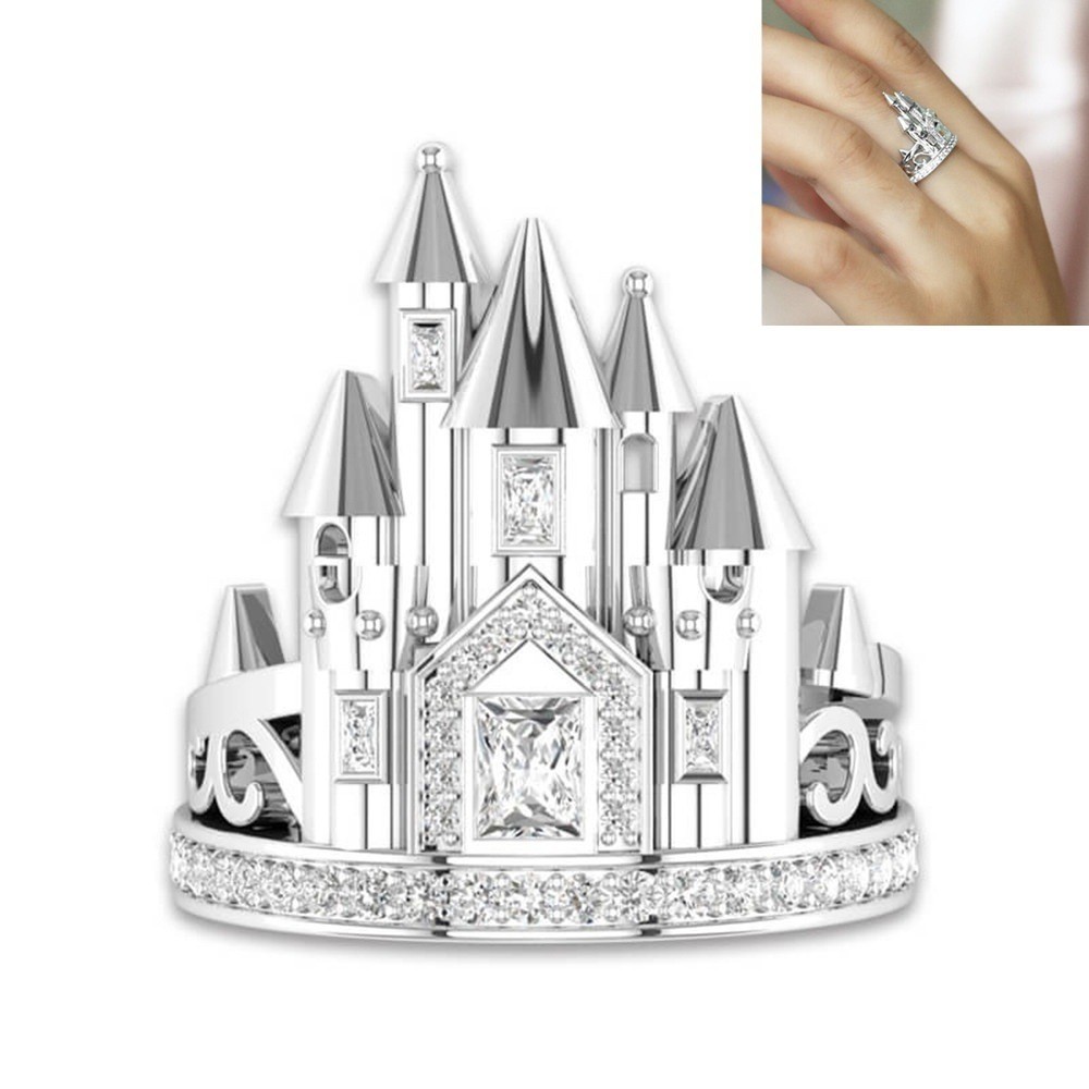 Streetwear Castle Alloy Inlay Zircon Rings 1 Piece