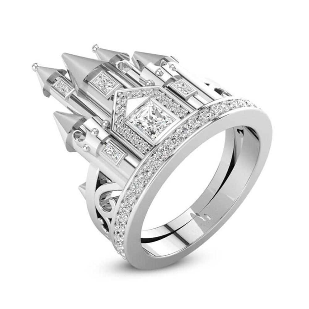 Streetwear Castle Alloy Inlay Zircon Rings 1 Piece