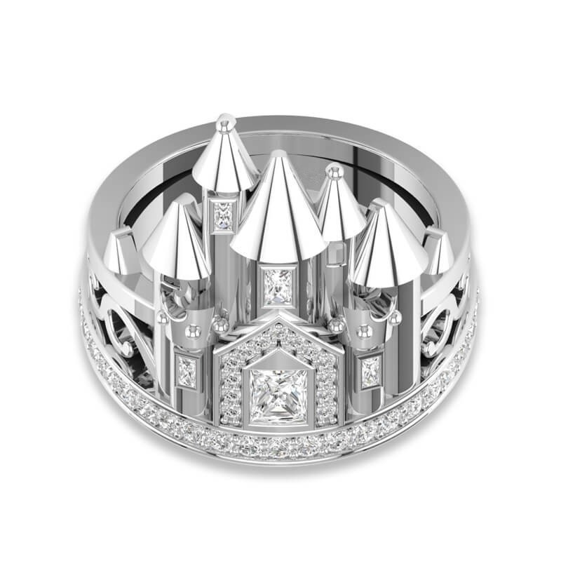 Streetwear Castle Alloy Inlay Zircon Rings 1 Piece
