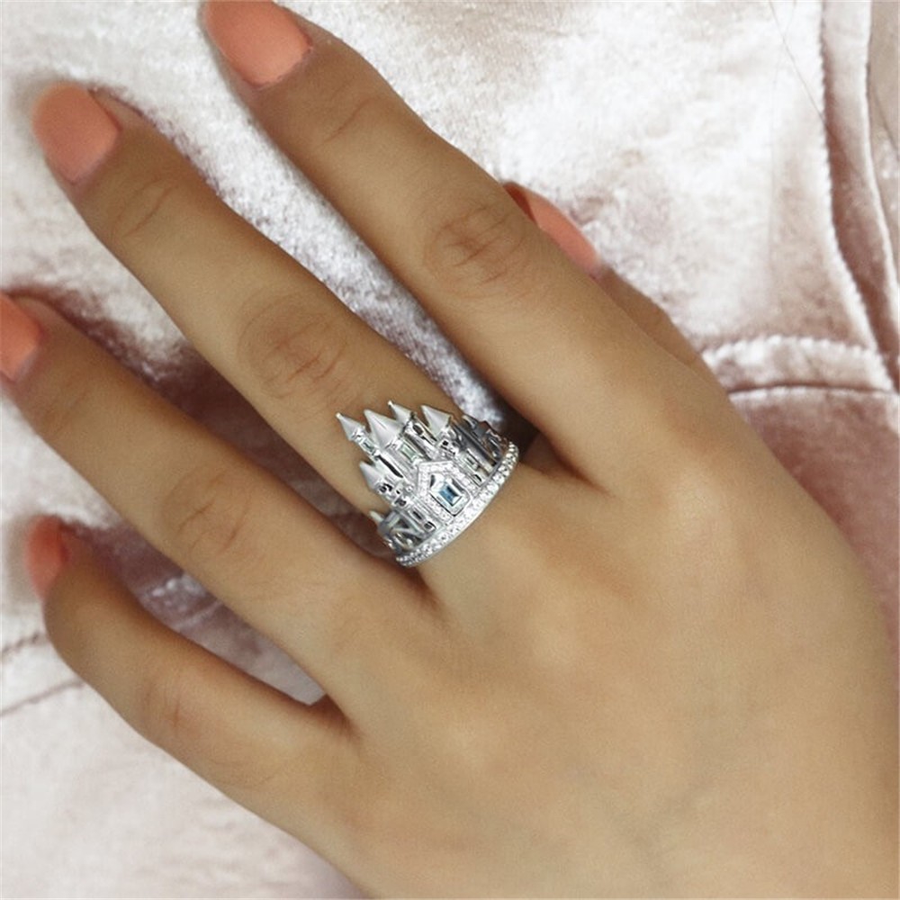 Streetwear Castle Alloy Inlay Zircon Rings 1 Piece
