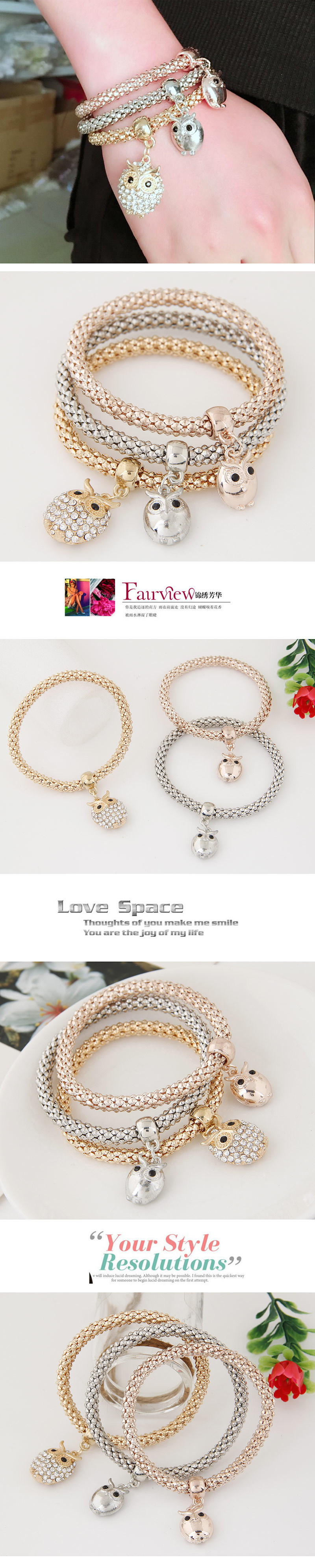 Fashion Animal Owl Alloy Artificial Rhinestones Bracelets 1 Set