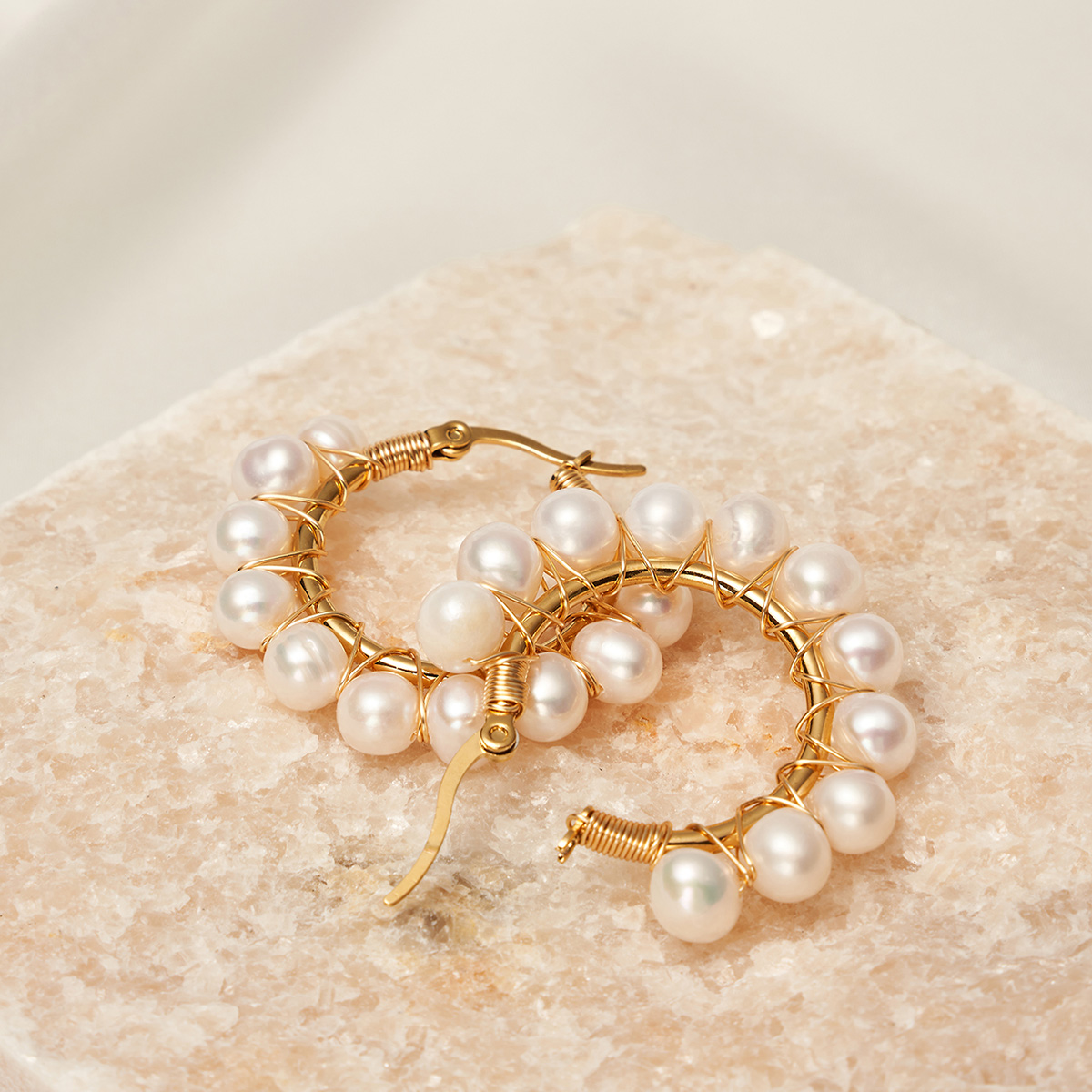 Elegant Round Copper Earrings Plating Pearl Copper Earrings