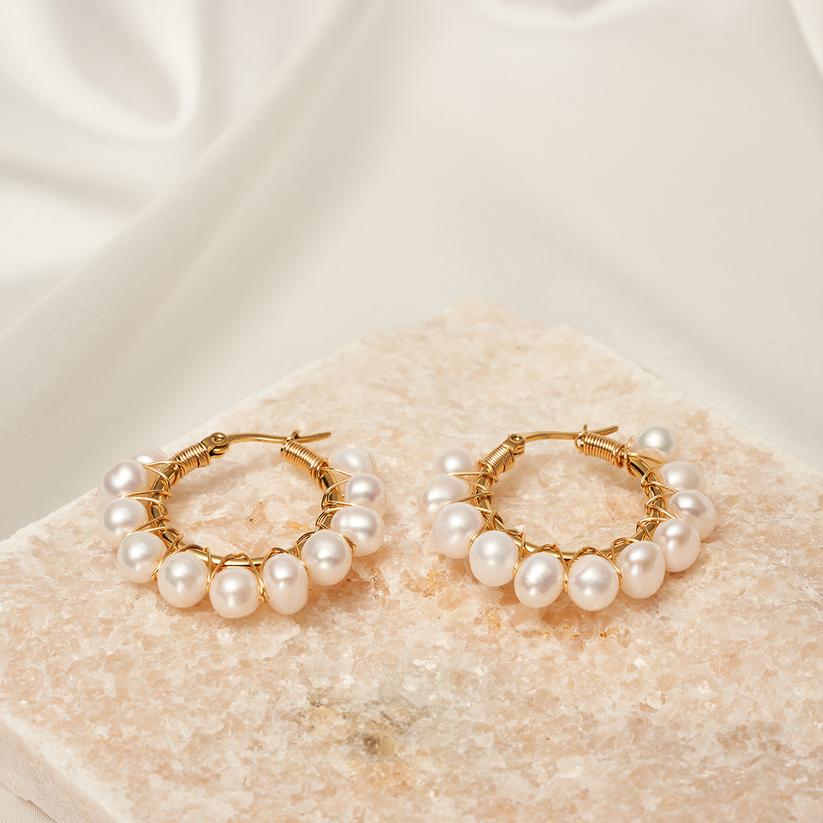 Elegant Round Copper Earrings Plating Pearl Copper Earrings