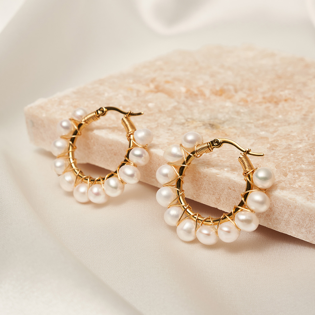 Elegant Round Copper Earrings Plating Pearl Copper Earrings
