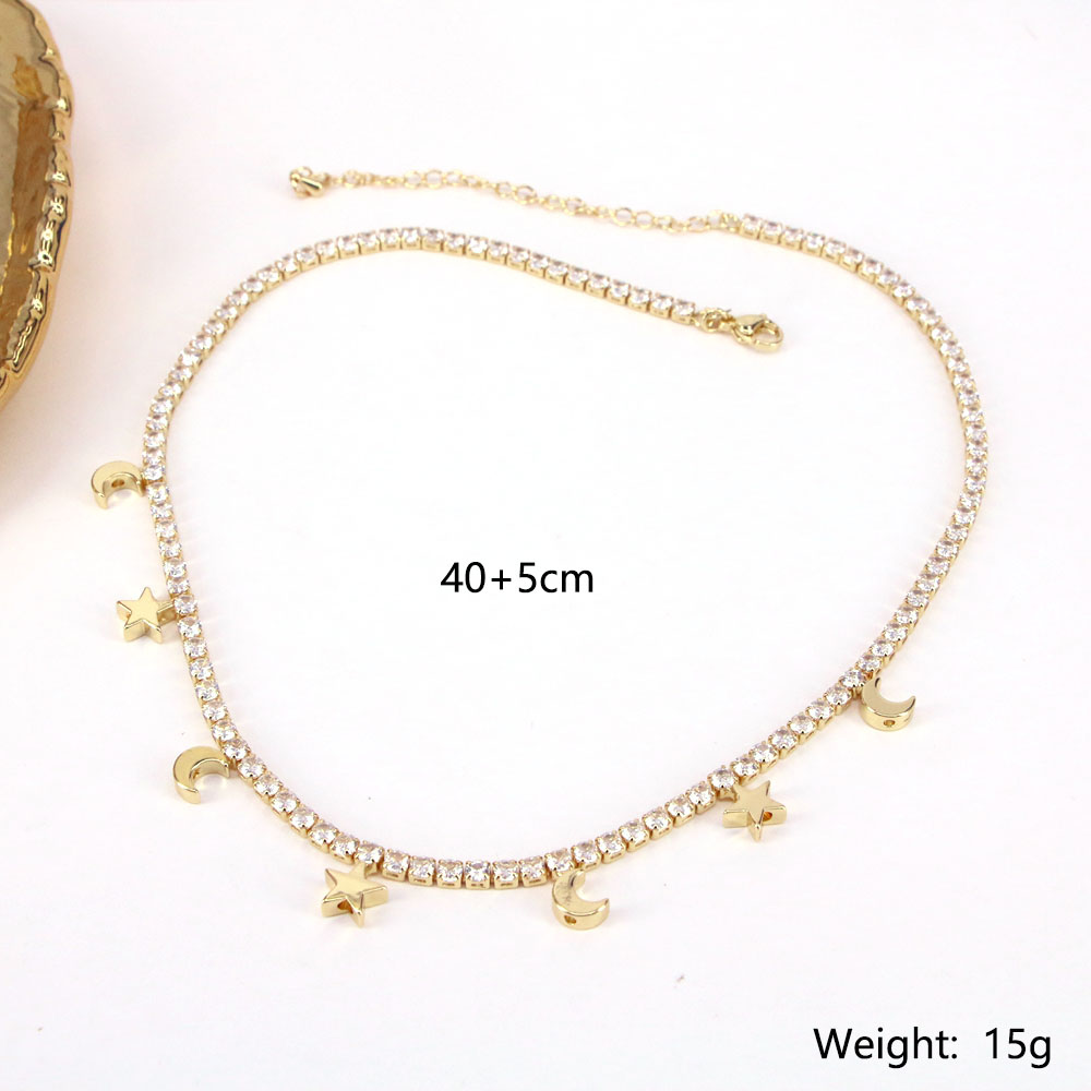Fashion Star Moon Heart Shape Copper Necklace Inlay Zircon Copper Necklaces