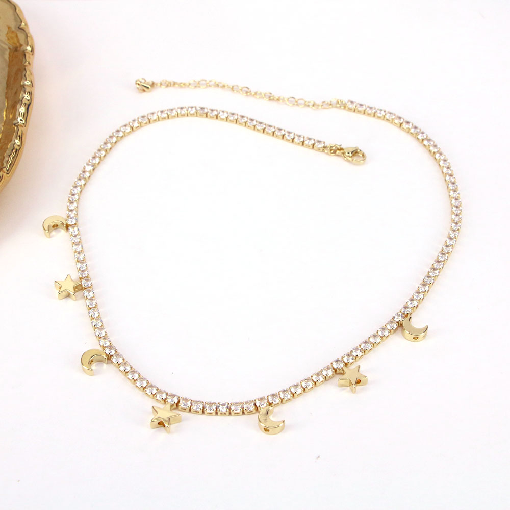 Fashion Star Moon Heart Shape Copper Necklace Inlay Zircon Copper Necklaces