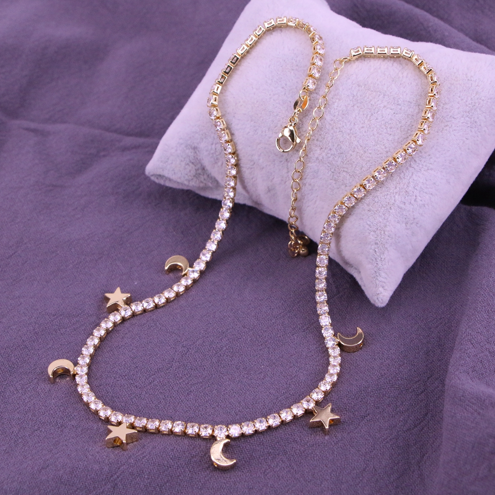 Fashion Star Moon Heart Shape Copper Necklace Inlay Zircon Copper Necklaces