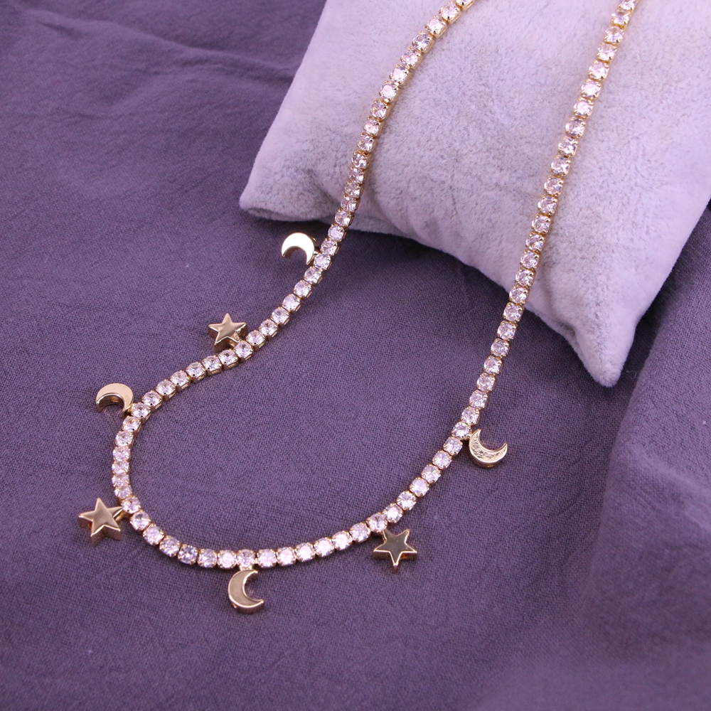 Fashion Star Moon Heart Shape Copper Necklace Inlay Zircon Copper Necklaces