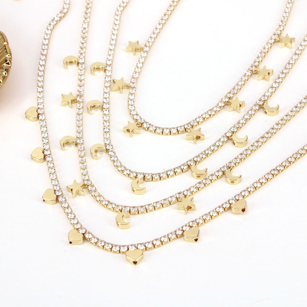 Fashion Star Moon Heart Shape Copper Necklace Inlay Zircon Copper Necklaces