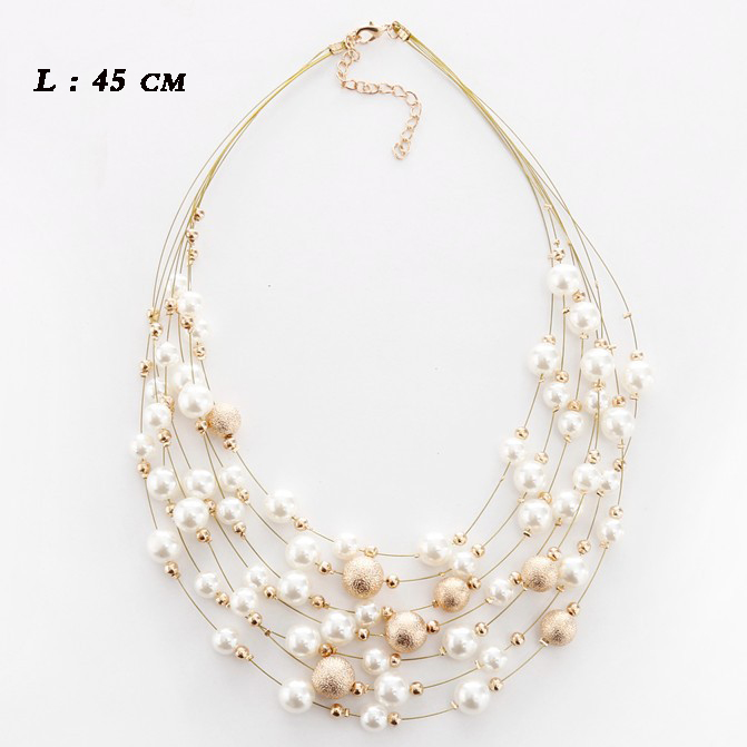 Elegant Round Alloy Beaded Pearl Layered Necklaces 1 Piece