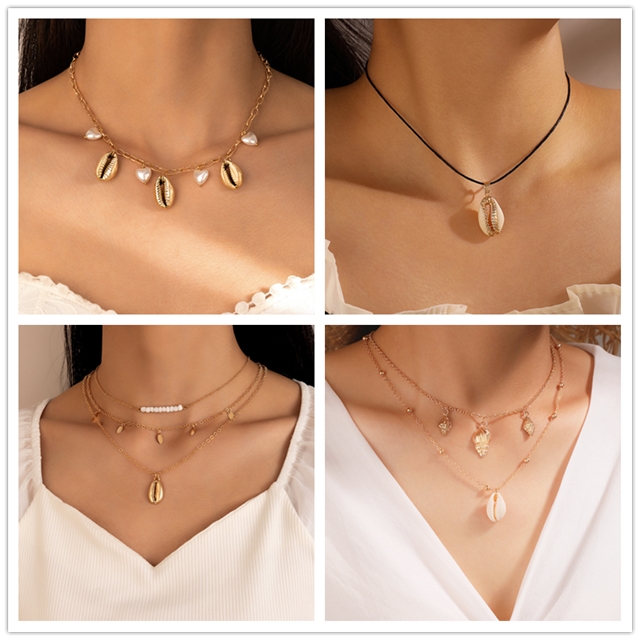 Fashion Shell Alloy Plating Artificial Pearls Pendant Necklace 1 Piece