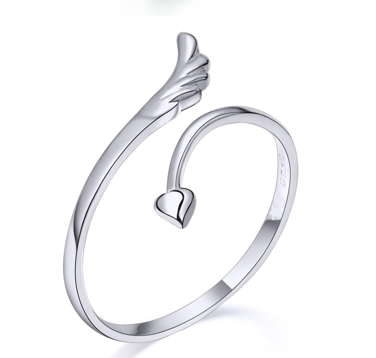 Fashion Angel Wings Heart Shape Alloy Plating Open Ring 1 Piece