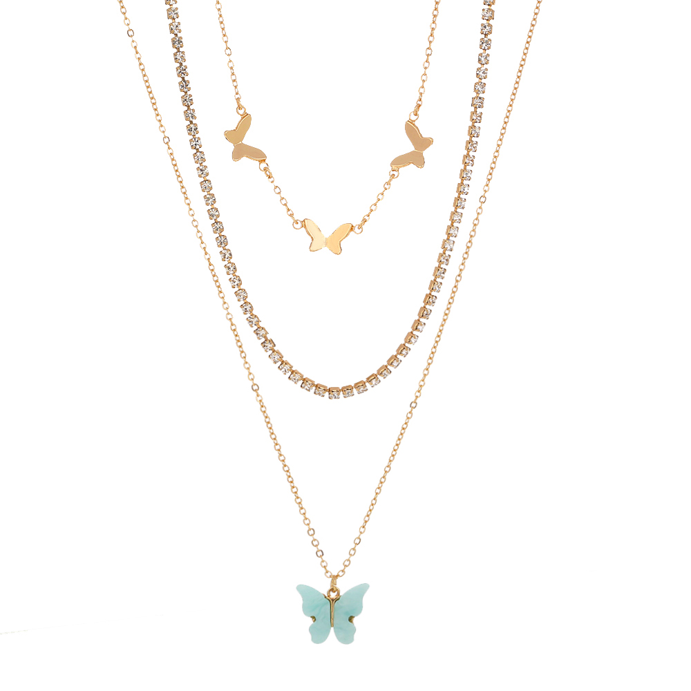 Sweet Butterfly Alloy Plating Inlay Resin Rhinestones Womenu0027S Layered Necklaces 1 Piece