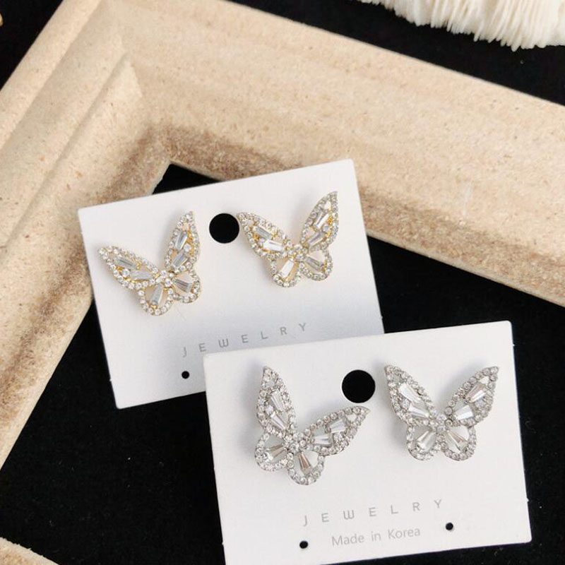 Sweet Butterfly Alloy Inlay Artificial Rhinestones Ear Studs 1 Pair