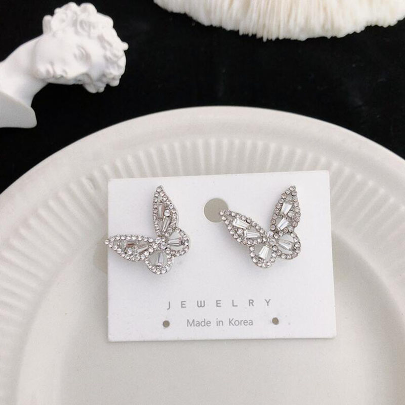 Sweet Butterfly Alloy Inlay Artificial Rhinestones Ear Studs 1 Pair