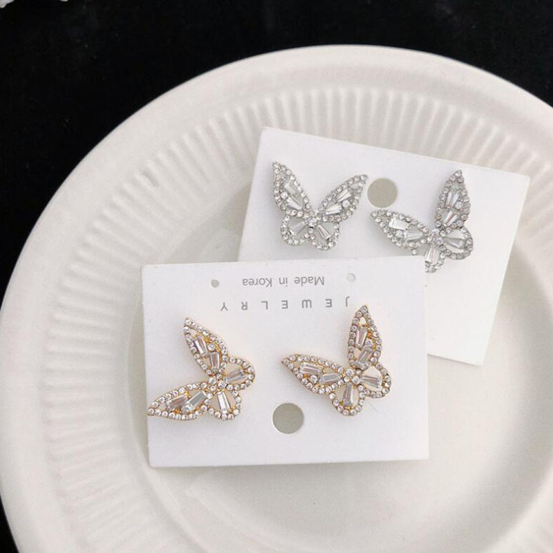 Sweet Butterfly Alloy Inlay Artificial Rhinestones Ear Studs 1 Pair