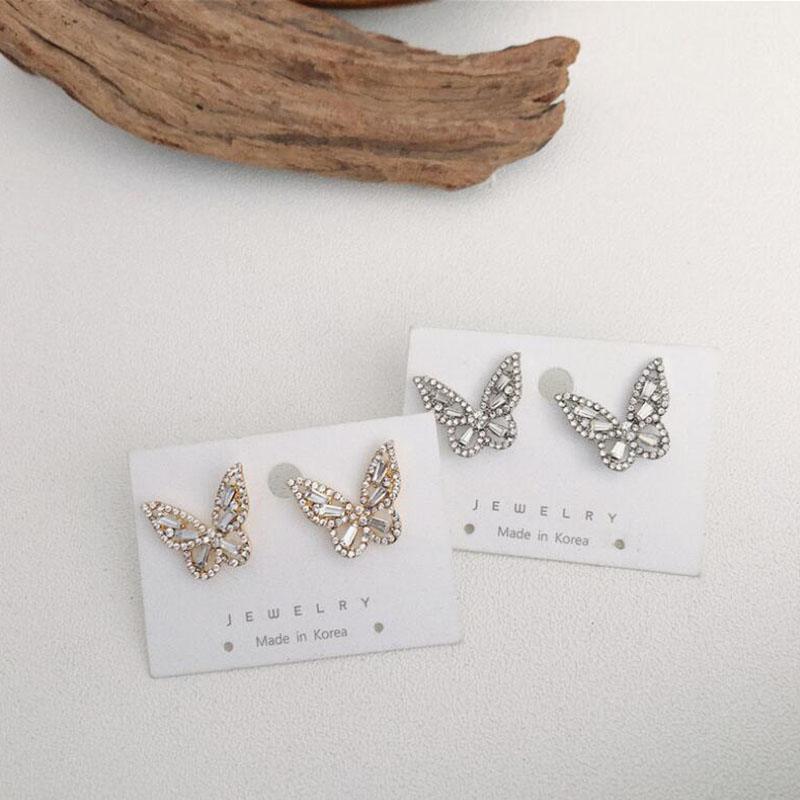 Sweet Butterfly Alloy Inlay Artificial Rhinestones Ear Studs 1 Pair