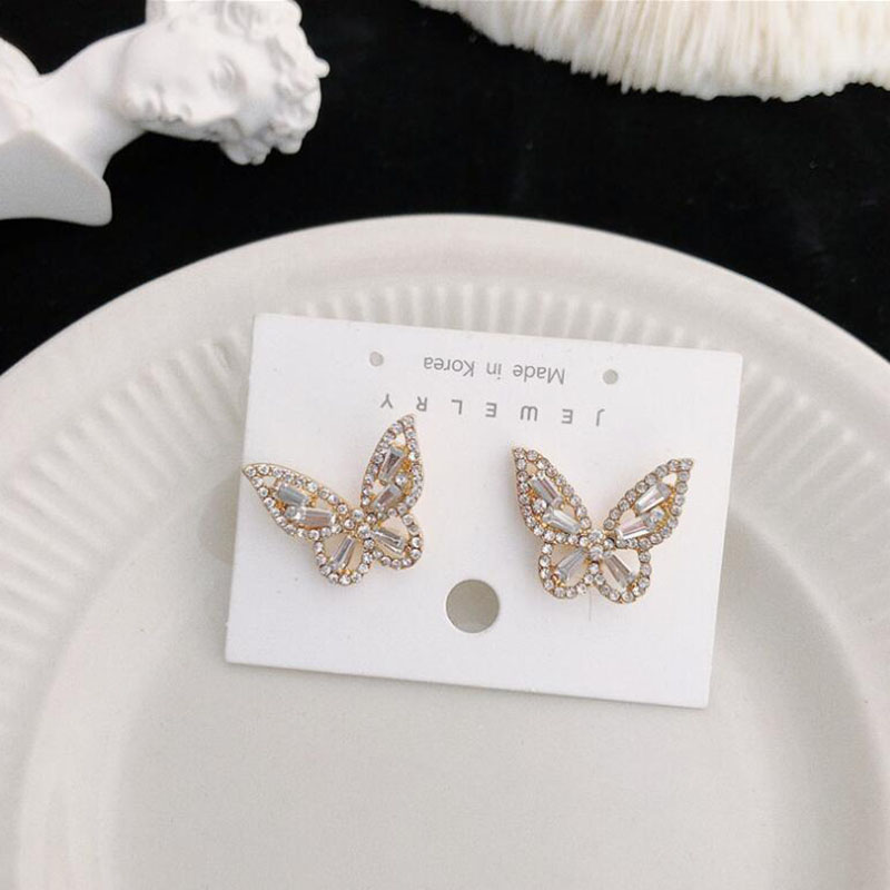 Sweet Butterfly Alloy Inlay Artificial Rhinestones Ear Studs 1 Pair