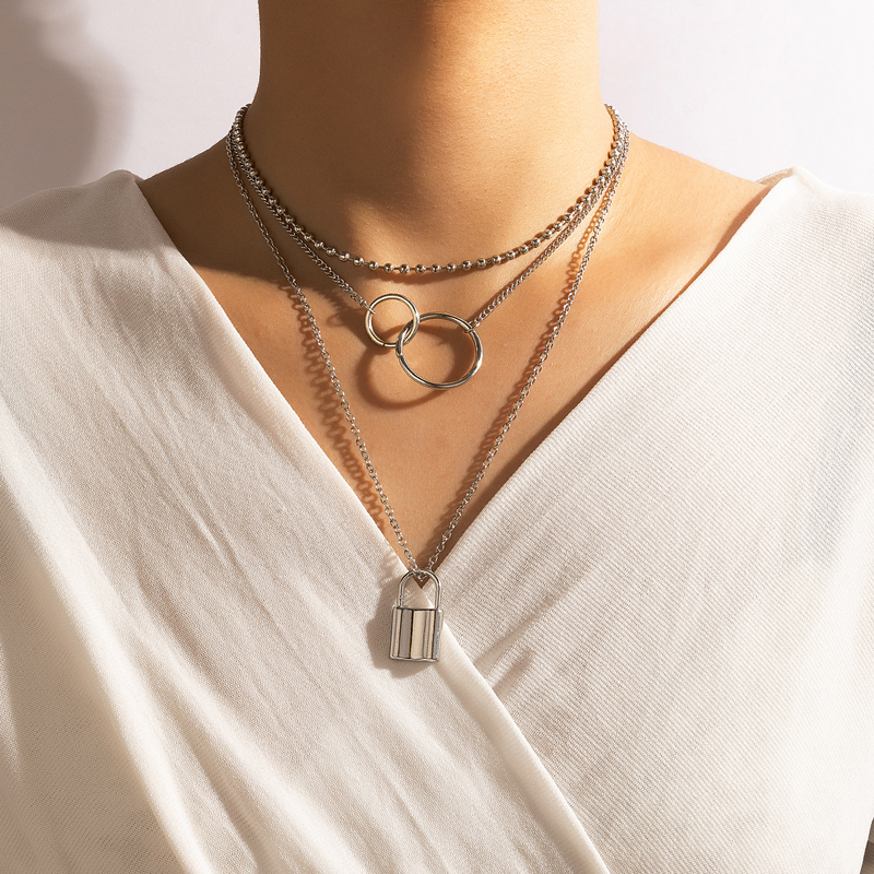 Fashion Lock Alloy Layered Necklace