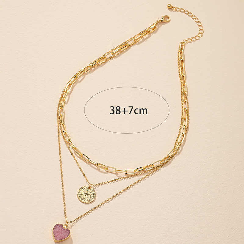 Fashion Round Heart Shape Alloy Layered Crystal Necklace 1 Piece