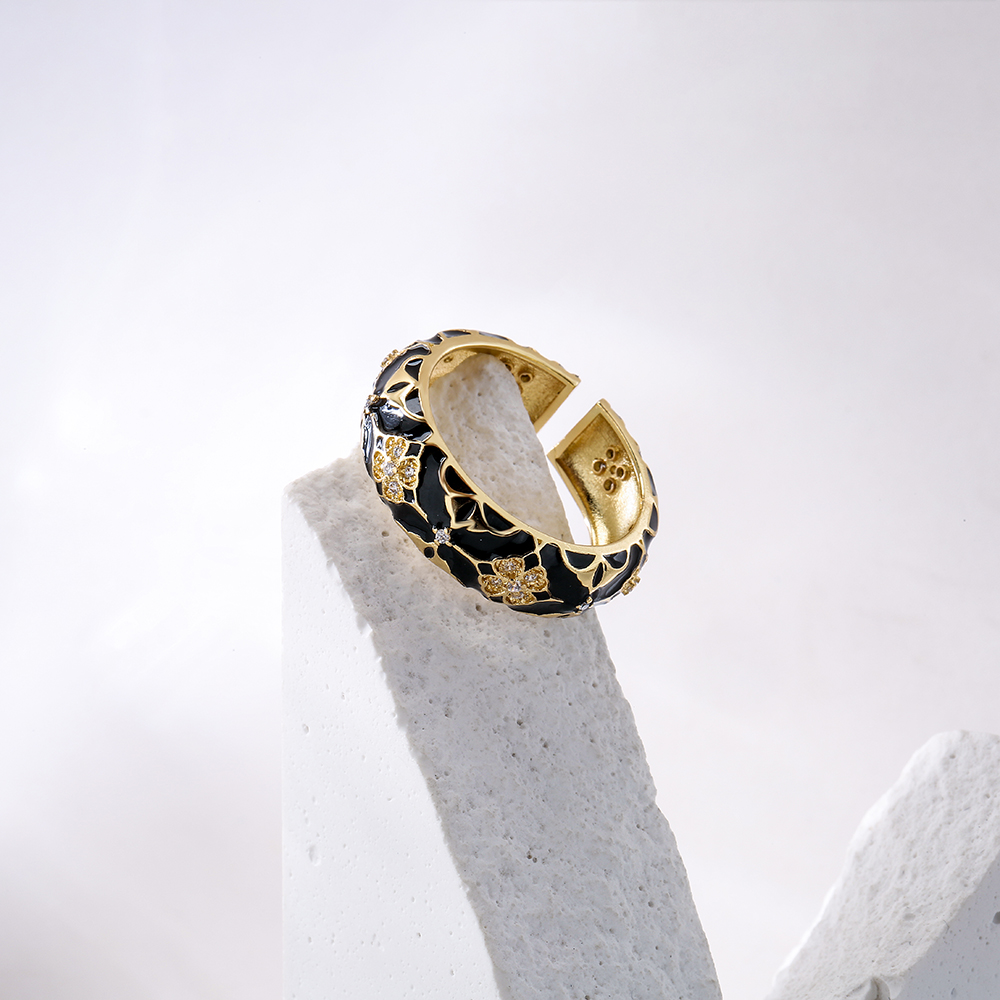 Fashion Geometric Copper Open Ring Epoxy Zircon Copper Rings