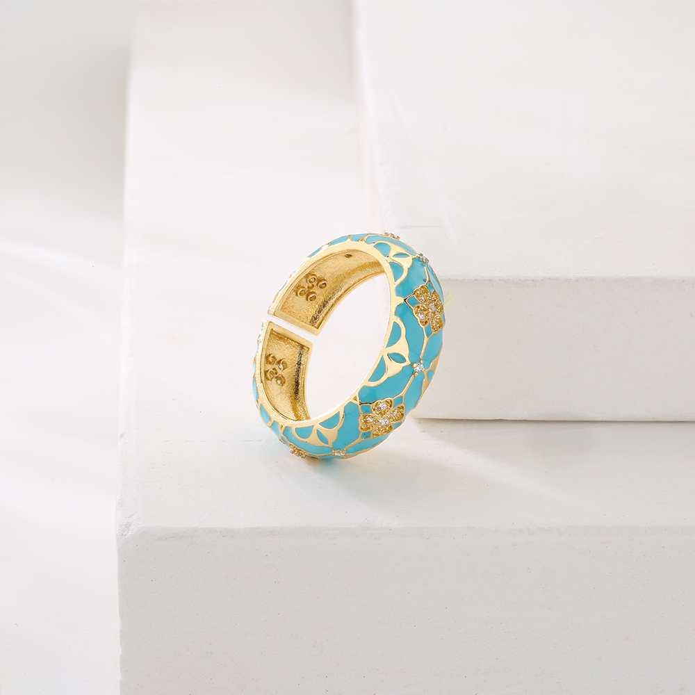 Fashion Geometric Copper Open Ring Epoxy Zircon Copper Rings
