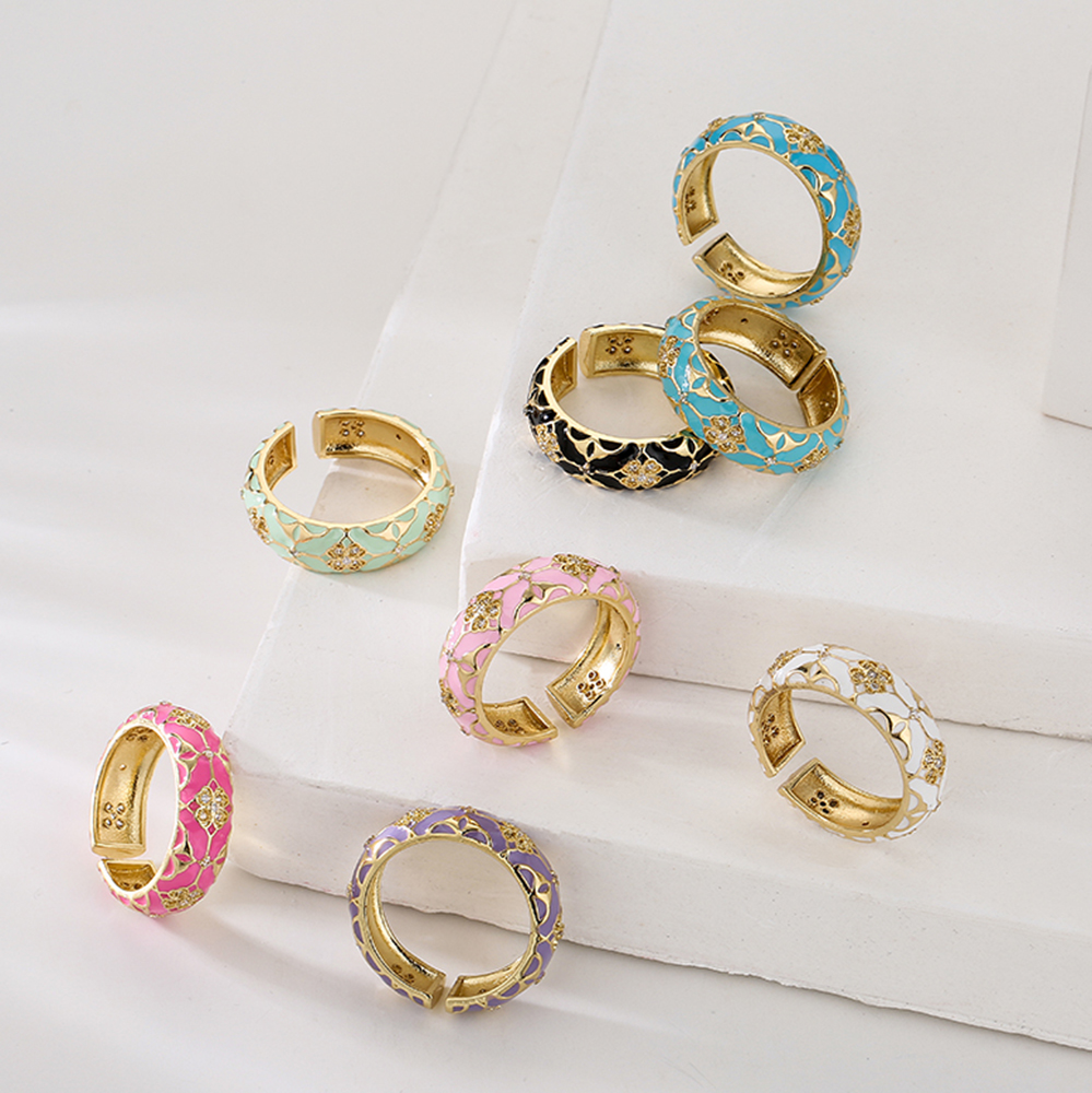 Fashion Geometric Copper Open Ring Epoxy Zircon Copper Rings