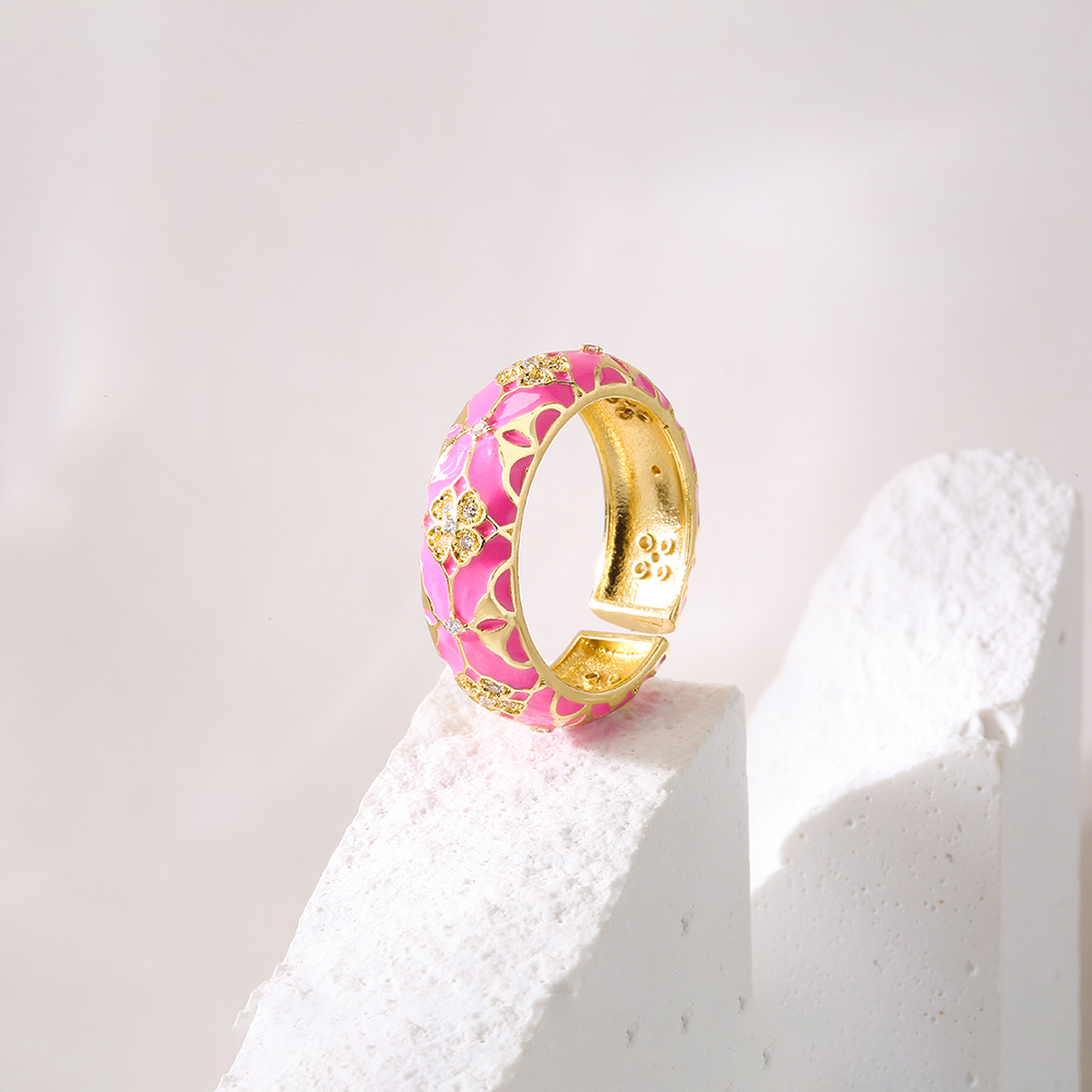 Fashion Geometric Copper Open Ring Epoxy Zircon Copper Rings