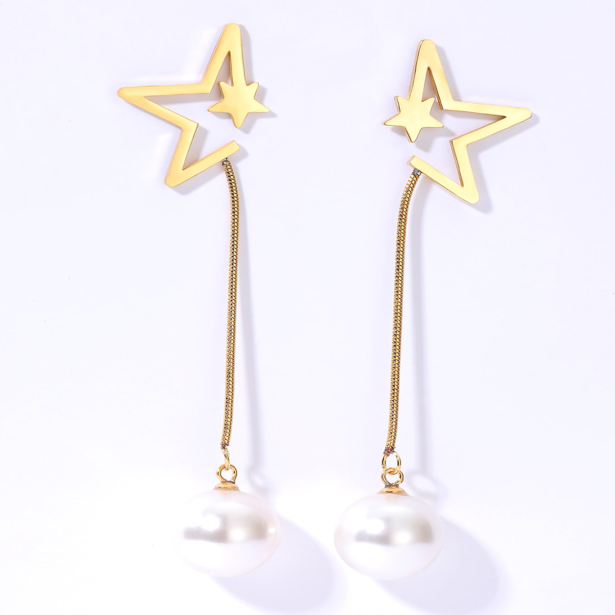 Simple Style Star Stainless Steel Drop Earrings Plating Inlay Artificial Pearl Stainless Steel Earri