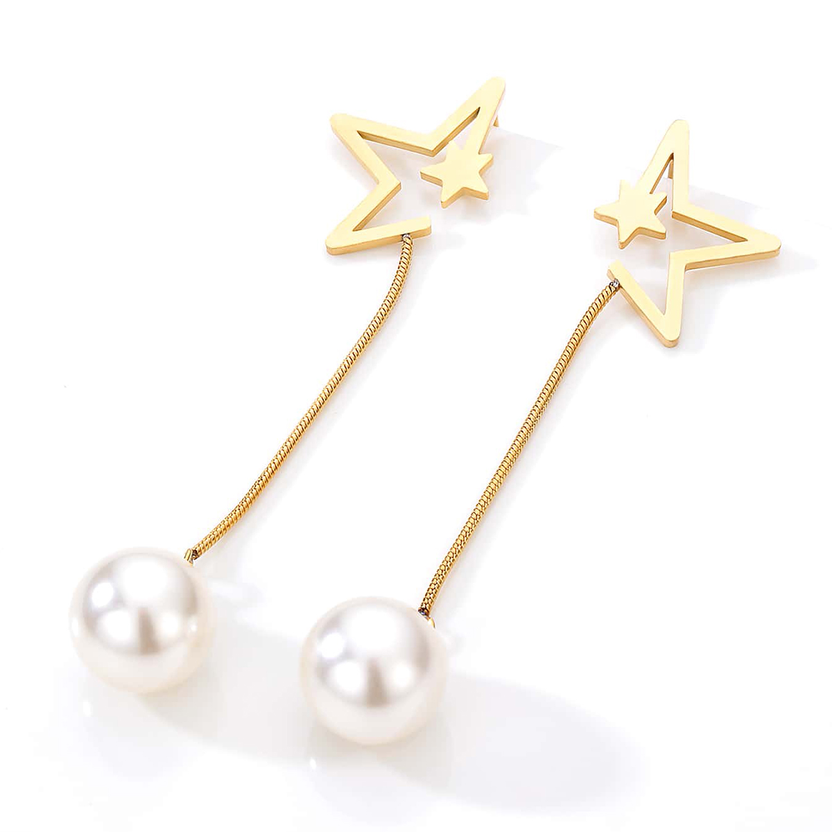 Simple Style Star Stainless Steel Drop Earrings Plating Inlay Artificial Pearl Stainless Steel Earri