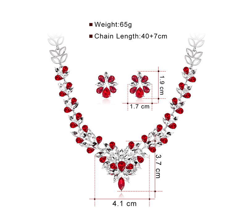 Fashion Geometric Alloy Inlay Rhinestone Glass Earrings Necklace 1 Set